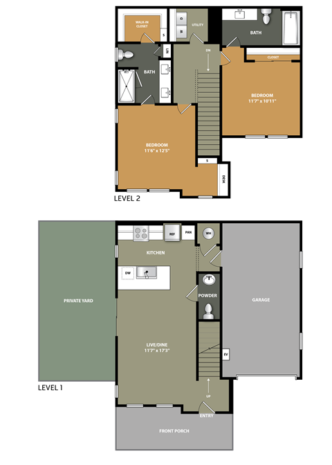 A floor plan of a two-story residential building with labeled rooms.